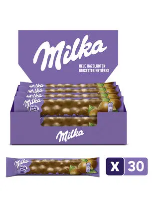 MILKA BARRE CHOCOLAT AU LAIT NOISETTES ENTIERES 45GR (30-Pack)