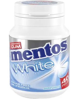 [025020 MENTOS GUM WHITE SWEET MINT BOTTLE 40 P] MENTOS GUM WHITE SWEET MINT BOTTLE 40P (6-Pack)