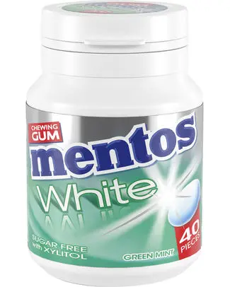 [025023 MENTOS GUM WHITE GREEN MINT BOTTLE 40 P] MENTOS GUM WHITE GREEN MINT BOTTLE 40P X 6