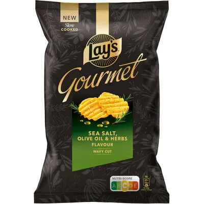 [044977] LAY S CHIP S GOURMET SEL MARIN, HUILE D OLIVE & HERBES 145GR X 12